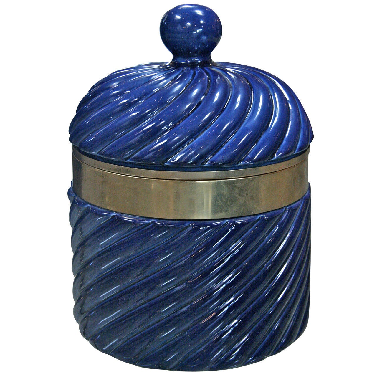 Ice Bucket in Blue Ceramic and Brass by Tommaso Barbi For Sale at 1stdibs