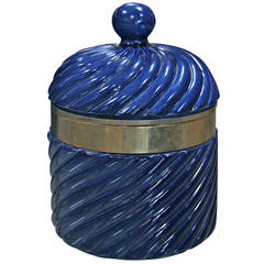 Ice Bucket in Blue Ceramic and Brass by Tommaso Barbi 1