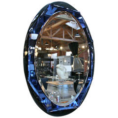Italian 1960s Cobalt Blue Glass Rim Framed Mirror