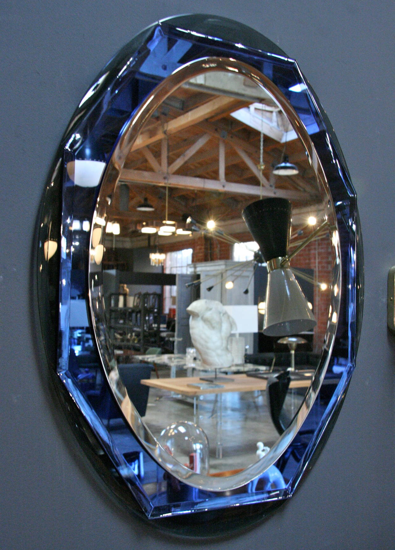 Italian 1960s Cobalt Blue Glass Rim Framed Mirror