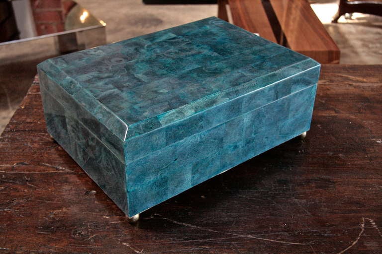 Italian Large Blue Mother of Pearl Box