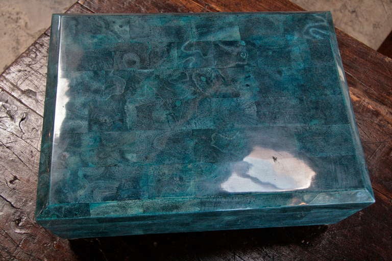 Mid-20th Century Large Blue Mother of Pearl Box