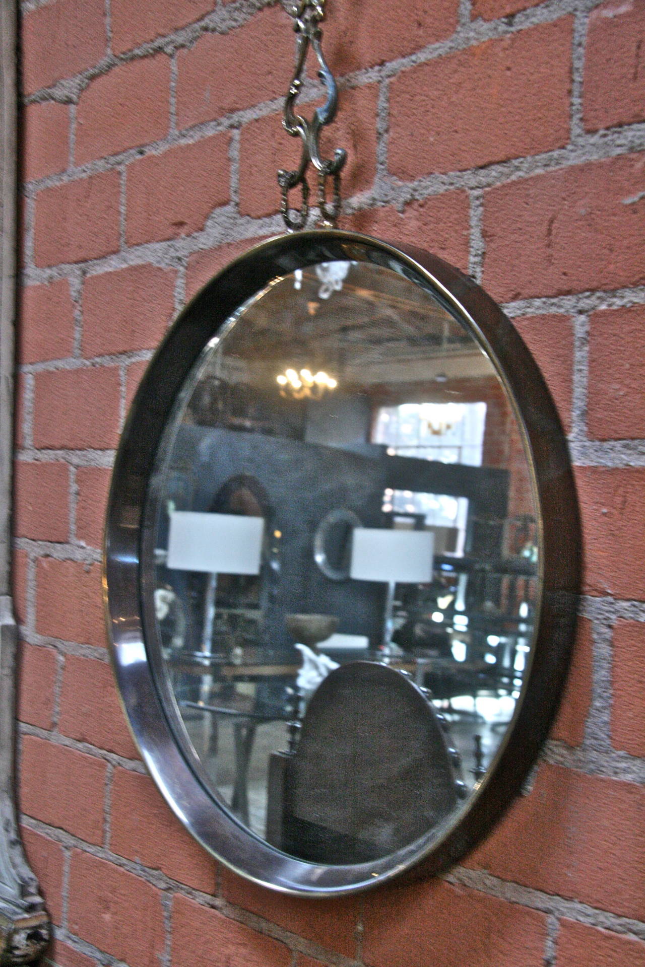 Italian Bronze Mirror with Chain In Good Condition In Los Angeles, CA