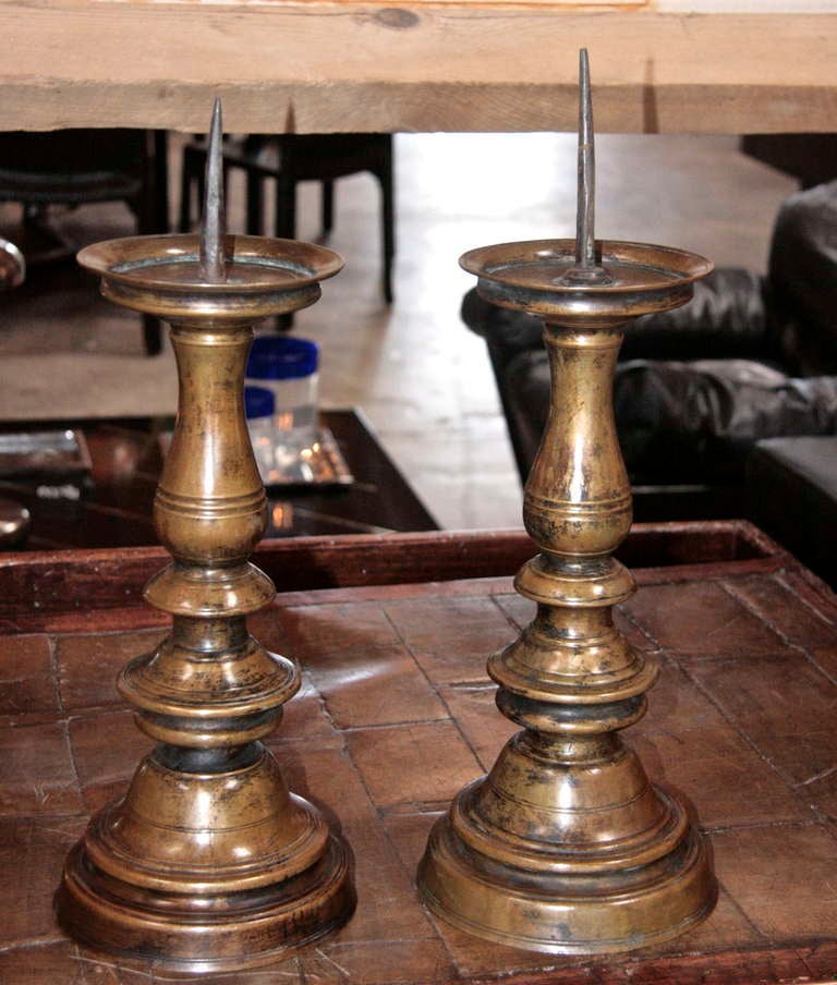 18th Century Italian Bronze Candlesticks In Excellent Condition In Los Angeles, CA