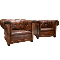 "Chesterfield" Style Leather Club Chairs