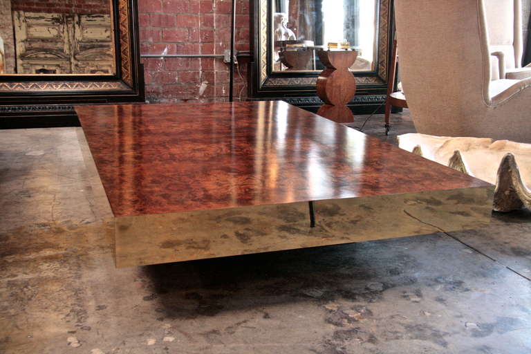 Signor Rizzo!!! We love your work. Gorgeous wood veneer oversized coffee table with brass accents. Plan a room around this beauty!