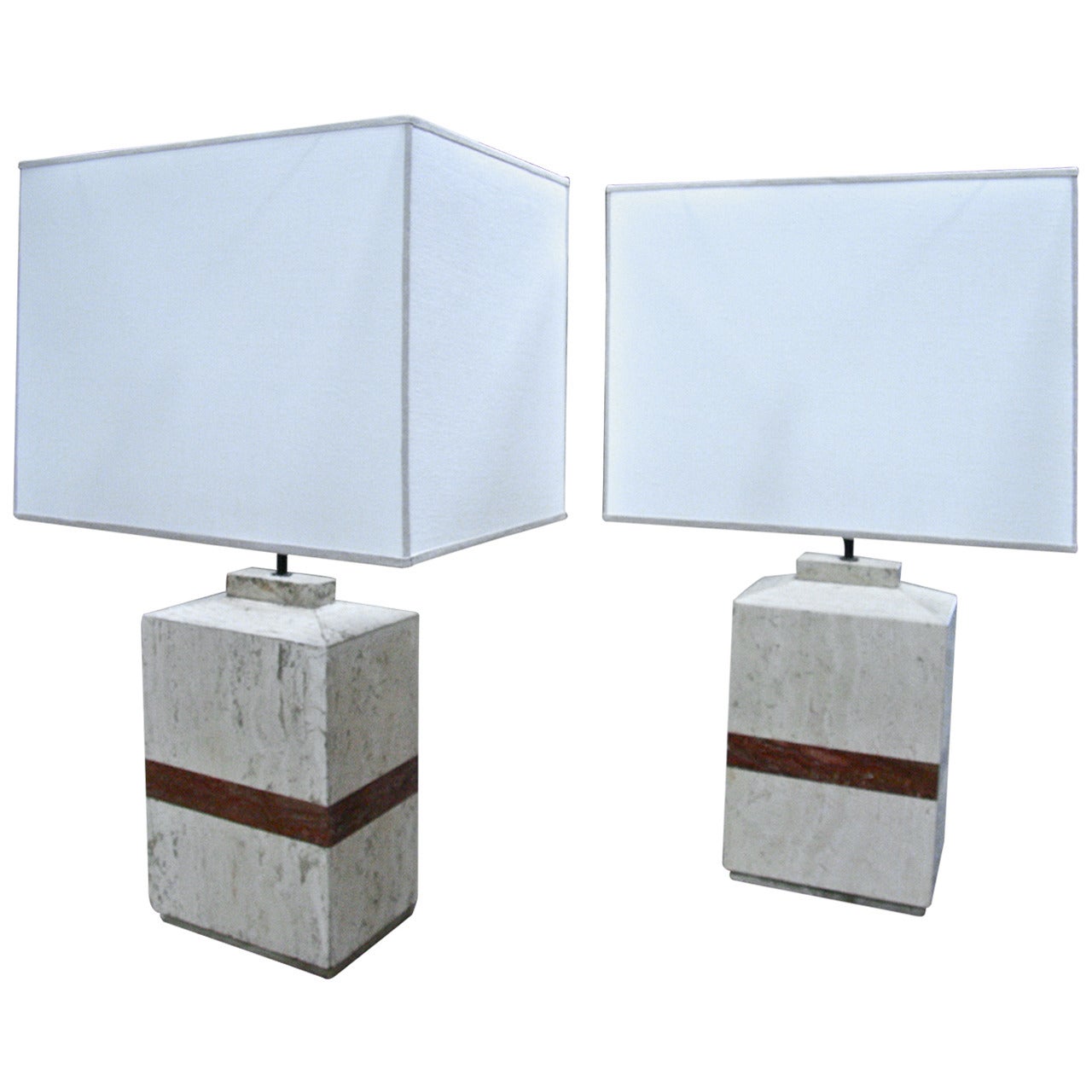 Pair of Italian Oversized Marble Lamps For Sale