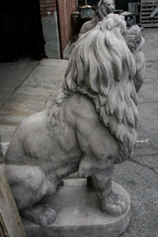 Mid-20th Century Pair of French 40s Cement Lion Statues