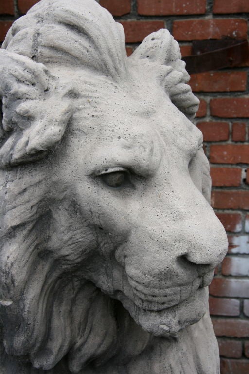 Pair of French 40s Cement Lion Statues 1