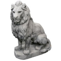 Vintage Pair of French 40s Cement Lion Statues