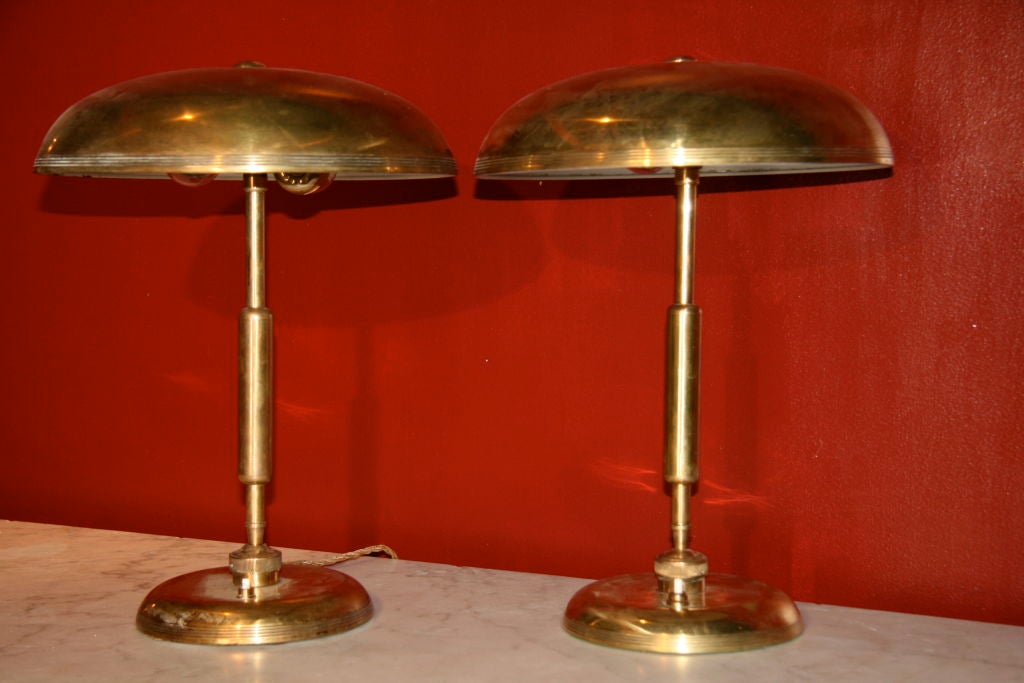 Italian Brass 40s Pivoting Library Lamps
