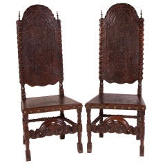 Antique Spanish Heads of Table Leather Chairs
