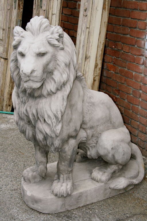 Pair of French 40s Cement Lion Statues In Good Condition In Los Angeles, CA