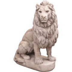 Antique Pair of French 40s Cement Lion Statues