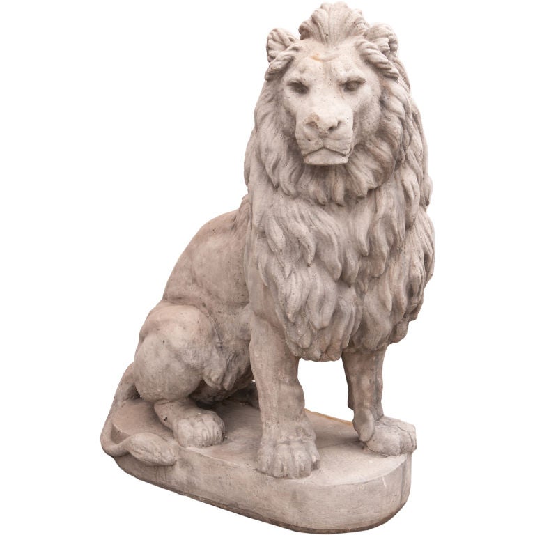 Pair of French 40s Cement Lion Statues at 1stdibs