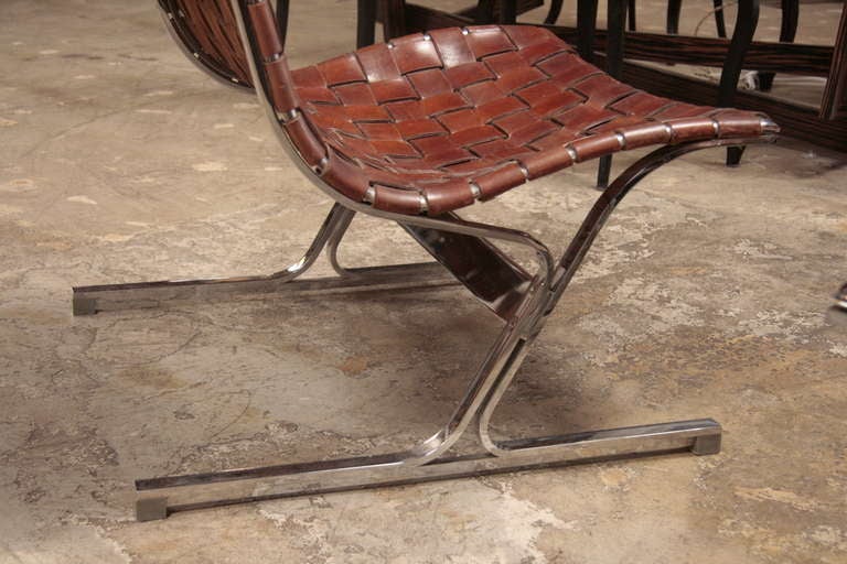 Ross Littell Steel & Woven Leather Lounge Chairs 1