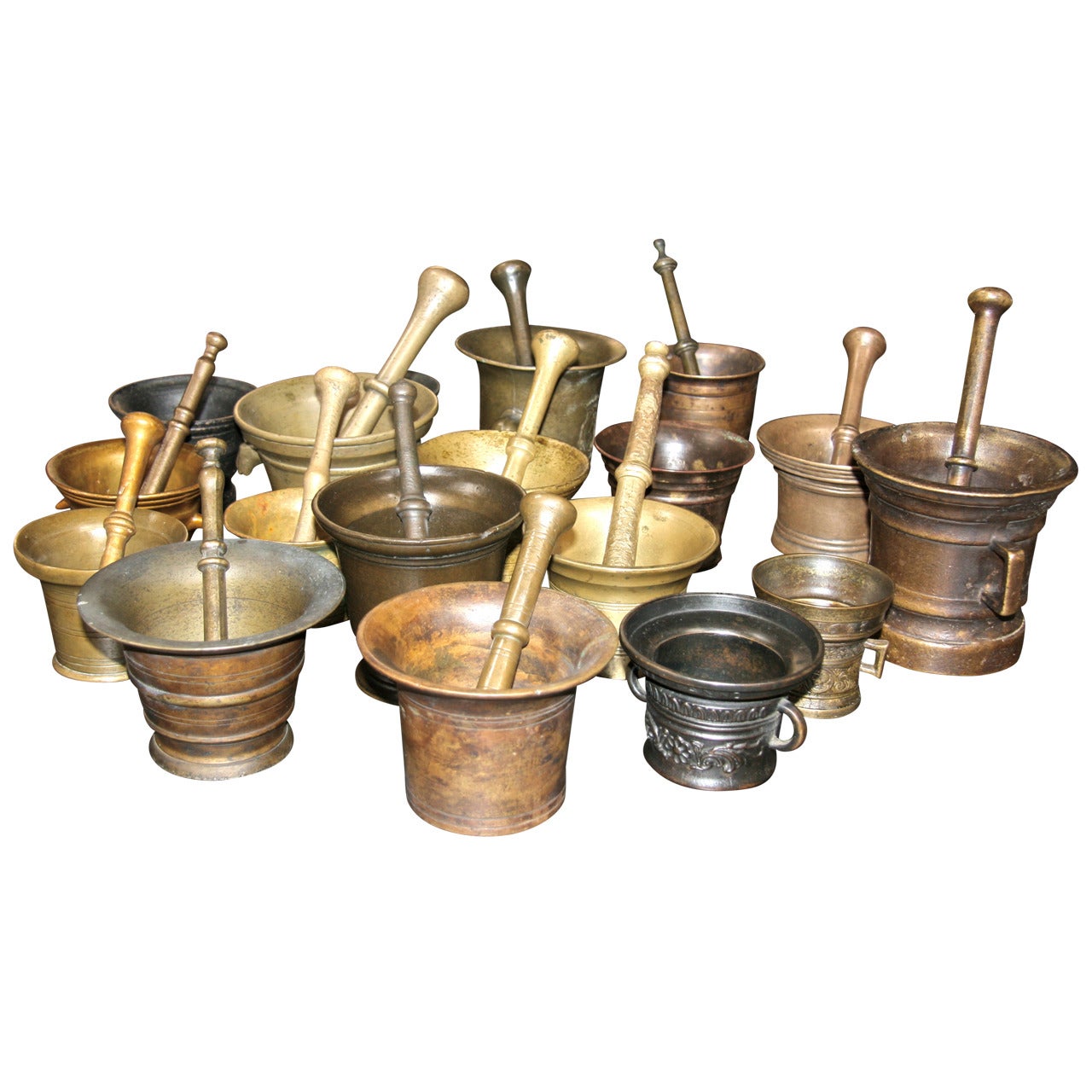 Collection of 17 Pharmacy Mortar and Pestles For Sale
