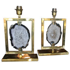 Pair of Italian Brass and Agate Lights 10