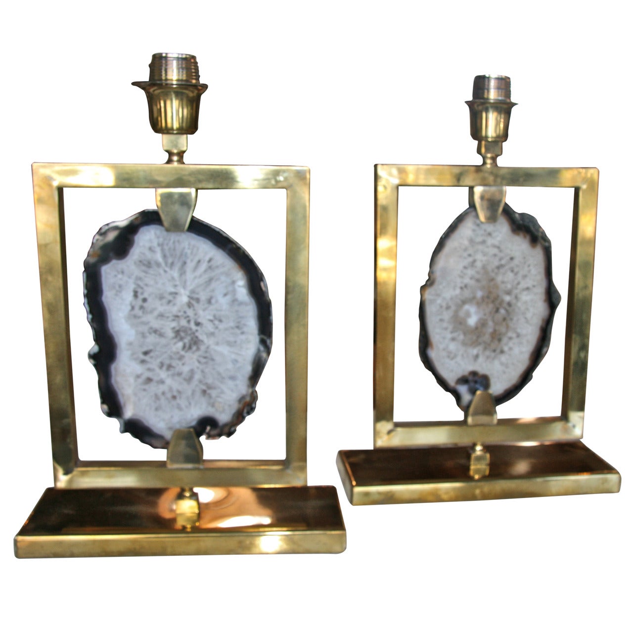 Pair of Italian Brass and Agate Lights