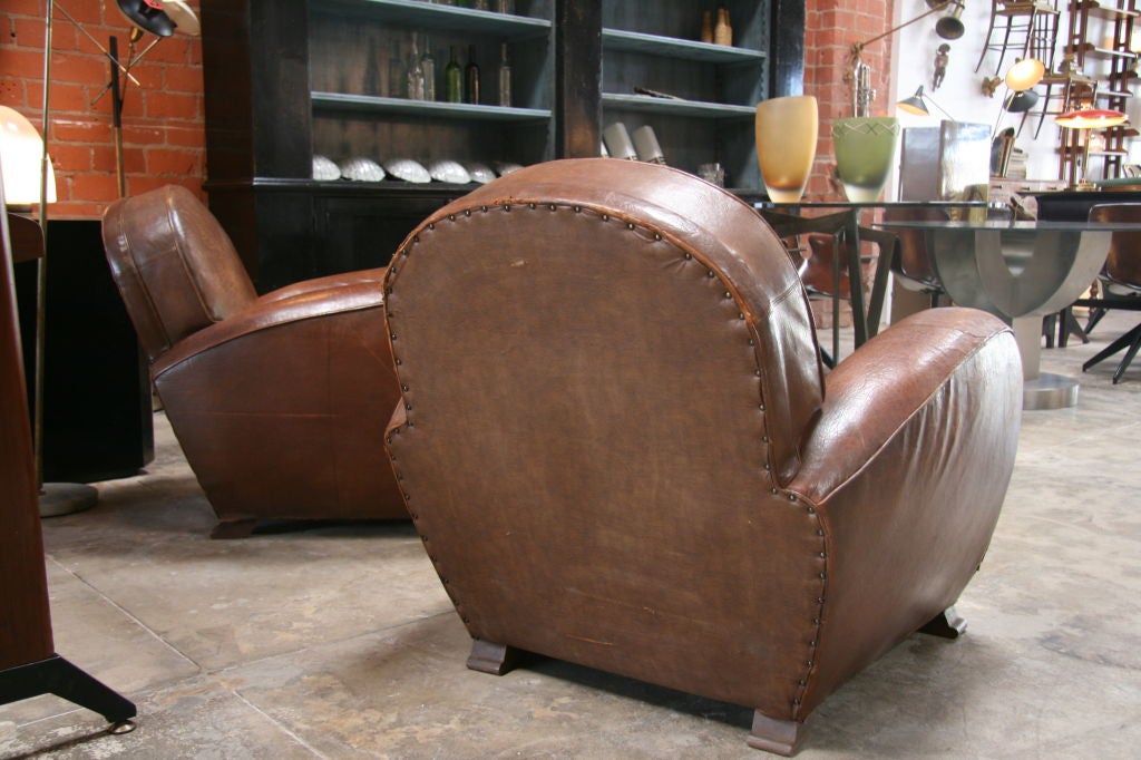 Mid-20th Century Pair of Italian 30s Leather Club Chairs