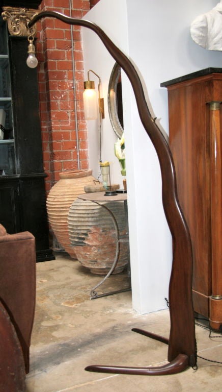 Italian 50s Wood Arc Floor Light w/wavy wood In Good Condition In Los Angeles, CA
