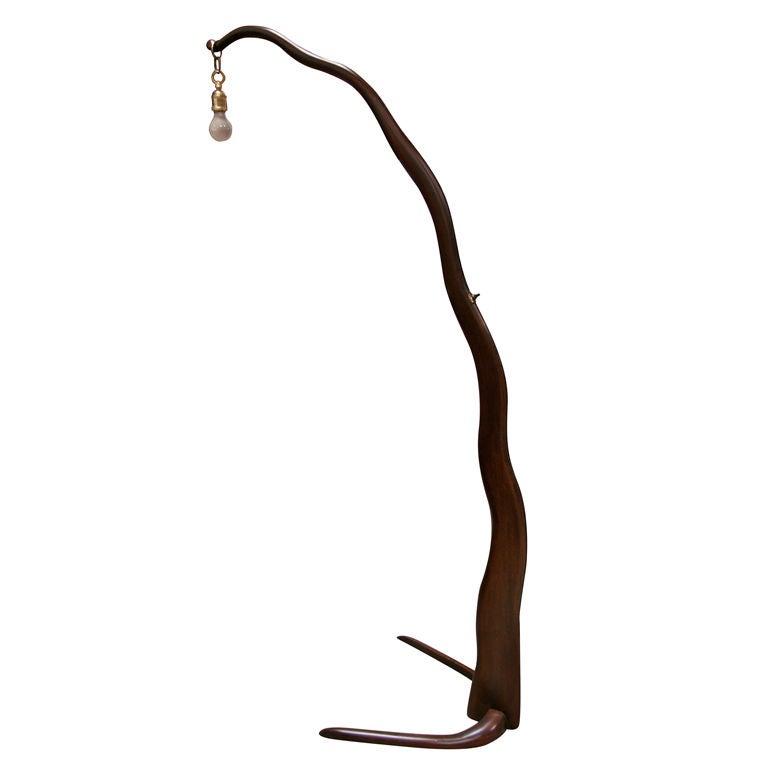Italian 50s Wood Arc Floor Light w/wavy wood