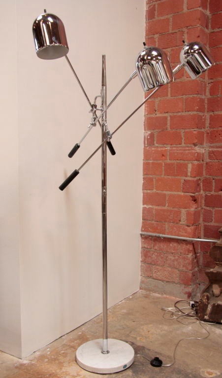 Floor Lamp in Polished Chrome with perforated dome shades and black metal handles
