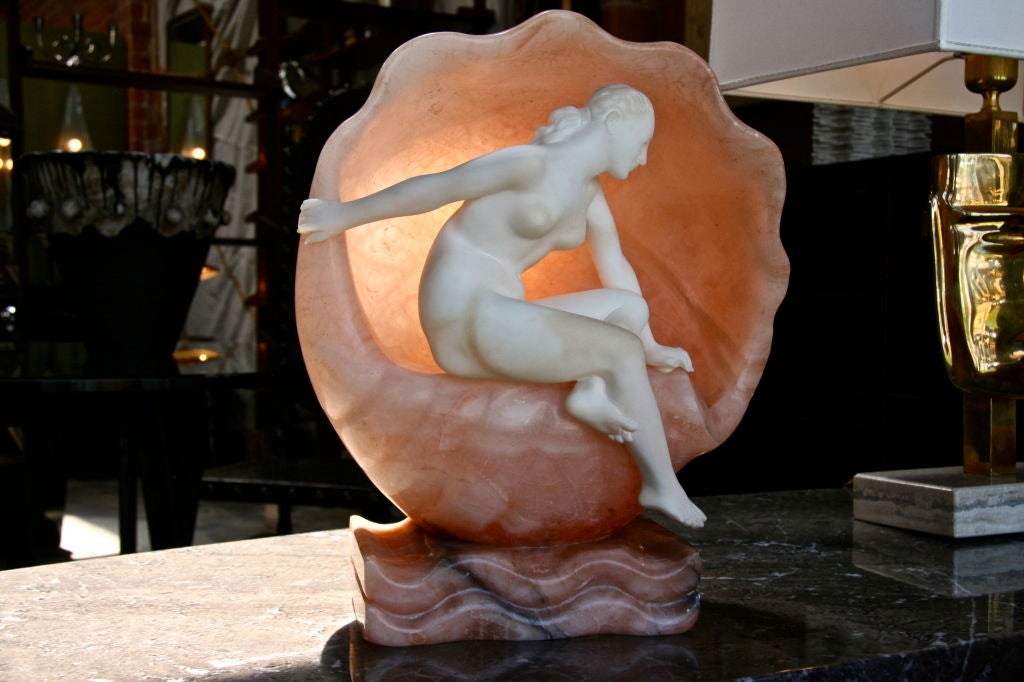 Italian Marble Shell Light Sculpture