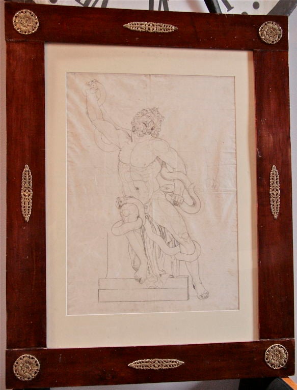 Precioso estudio a pluma y tinta de la famosa estatua de mármol del Vaticano titulada 