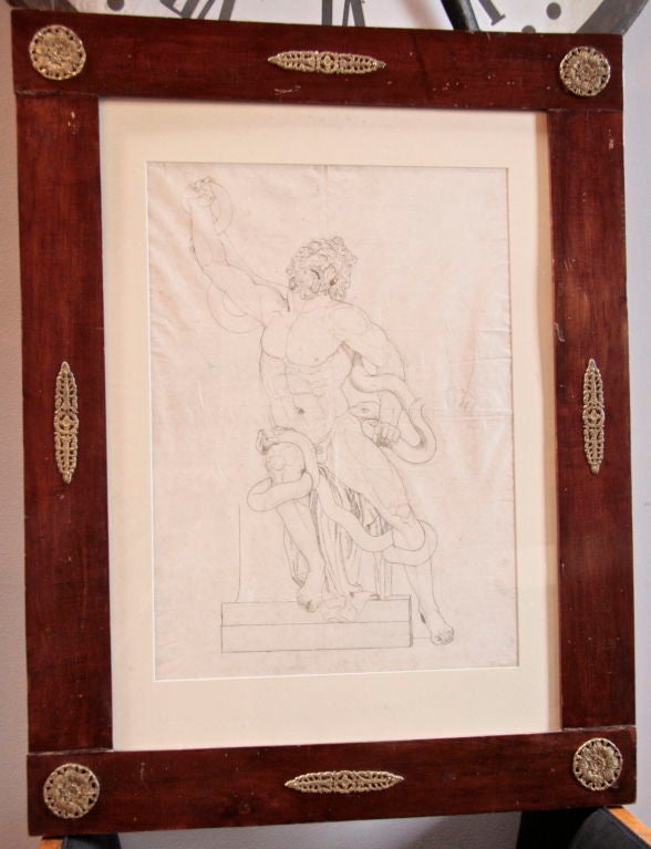 French 1820s Pen and Ink Study in 1830s French Charles X Frame In Excellent Condition For Sale In Los Angeles, CA