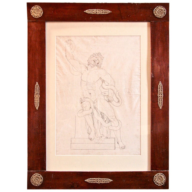 French 1820s Pen and Ink Study in 1830s French Charles X Frame For Sale