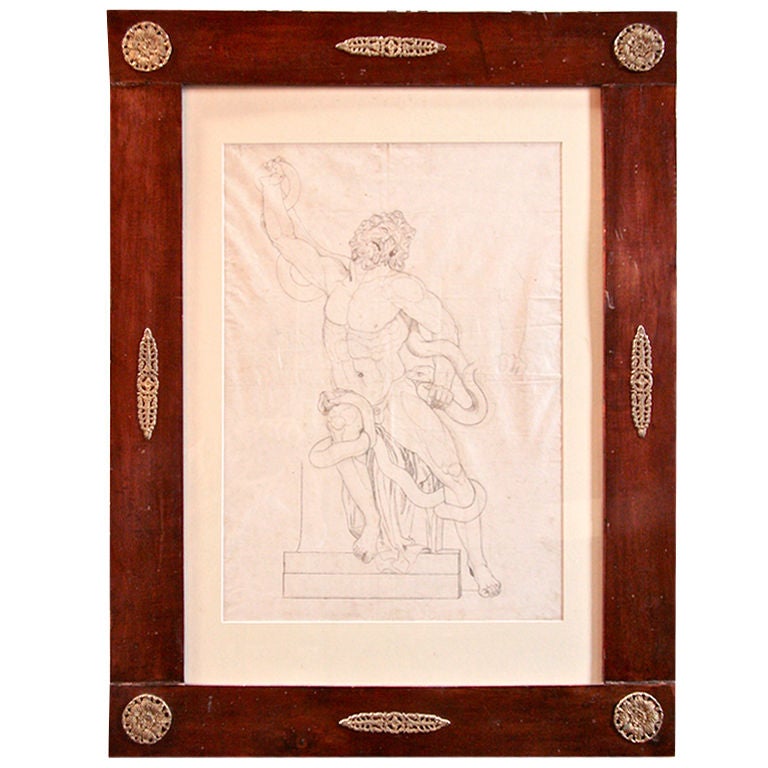 French 1820s Pen and Ink Study in 1830s French Charles X Frame