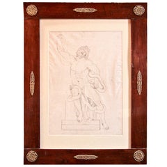 Antique French 1820s Pen and Ink Study in 1830s French Charles X Frame