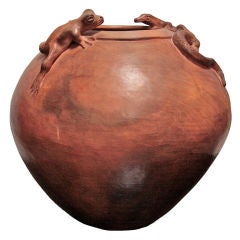 Vase italien en terre cuite avec lézard