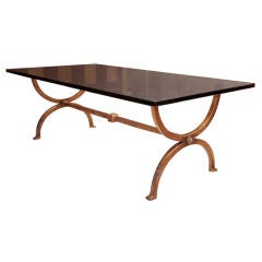 Italian 40s Iron Gold Leaf Coffee Table w/ Crystal Top