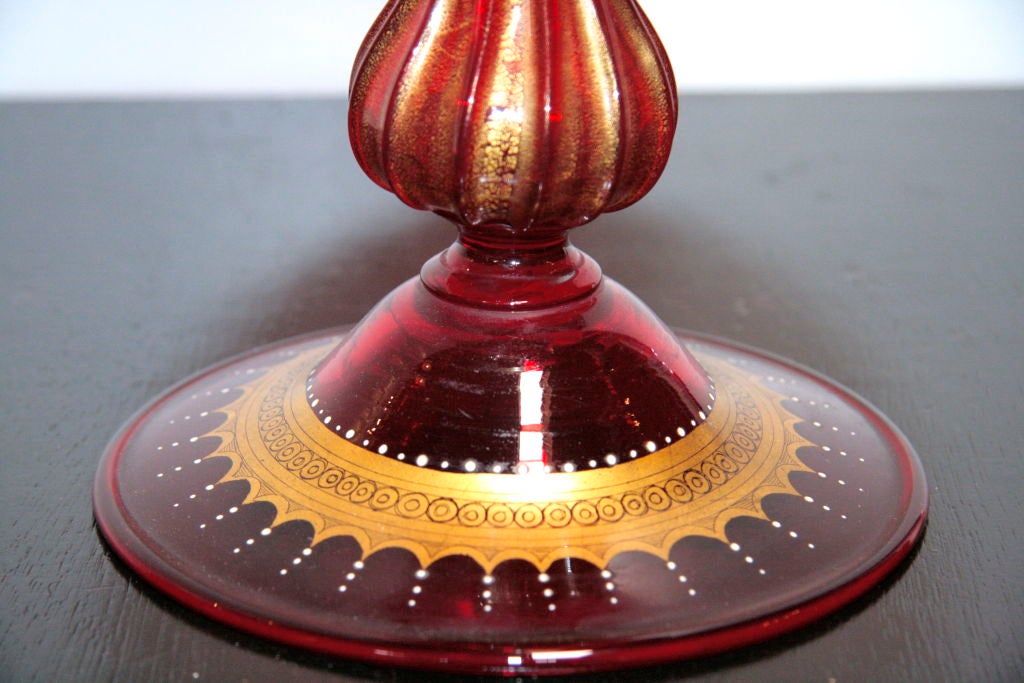 Murano Red Glass Oversized Goblet with Gold Leaf Decorative Scene In Excellent Condition In Los Angeles, CA