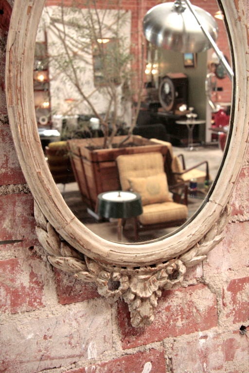 Italian 18th C. Oval Carved Wood Mirror With White Frame 1