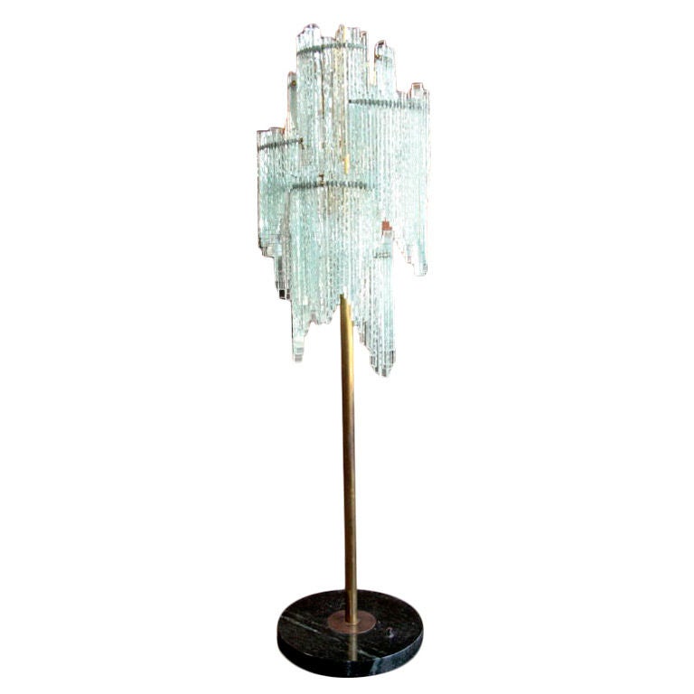 Italian 50's Fringed Glass Floor Lamp Attributed to Fontana Arte