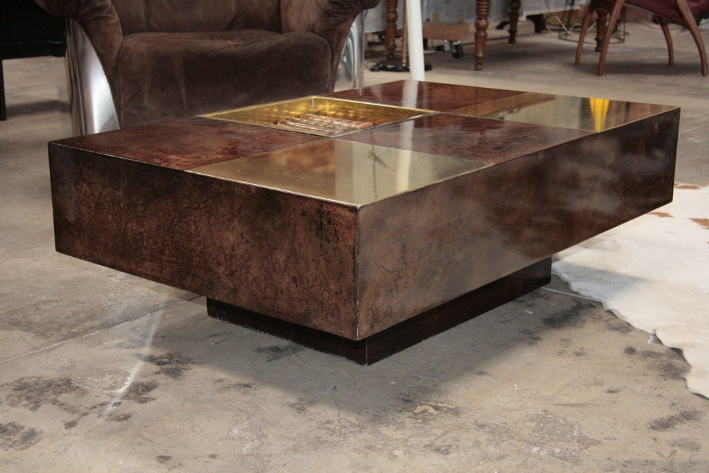 Italian 1970's Coffee Table By: Aldo Tura w/ Parchment & Brass 1