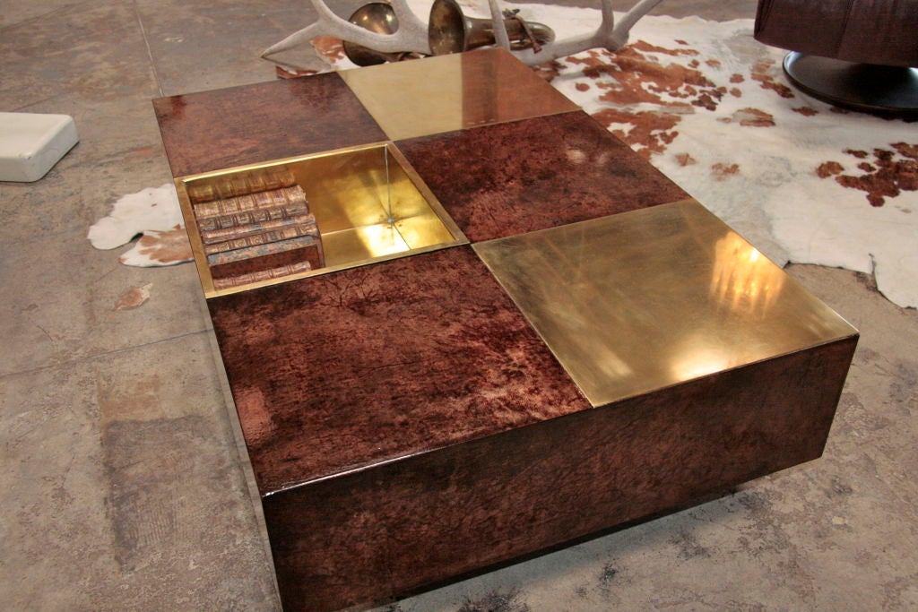 Italian 1970's Coffee Table By: Aldo Tura w/ Parchment & Brass 3