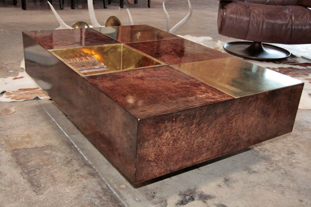 Italian 1970's Coffee Table By: Aldo Tura w/ Parchment & Brass 4