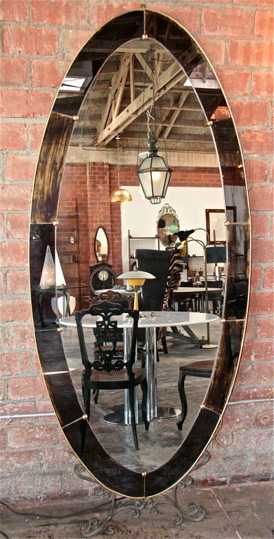 Italian 50s Murano Oval Teal Blue Mirror