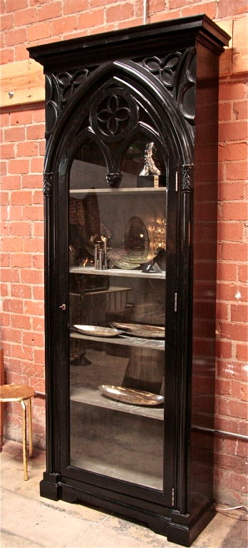 Italian 19th Gothic Black Lacquered Cabinet to store all your treasures or VINO...
(Cabinet Interior Depth: 13