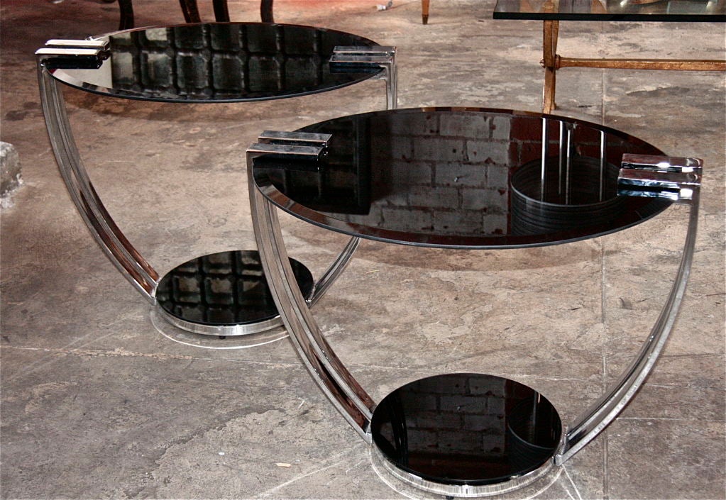 Italian 70s Steel/Opaline Glass End Tables at 1stdibs