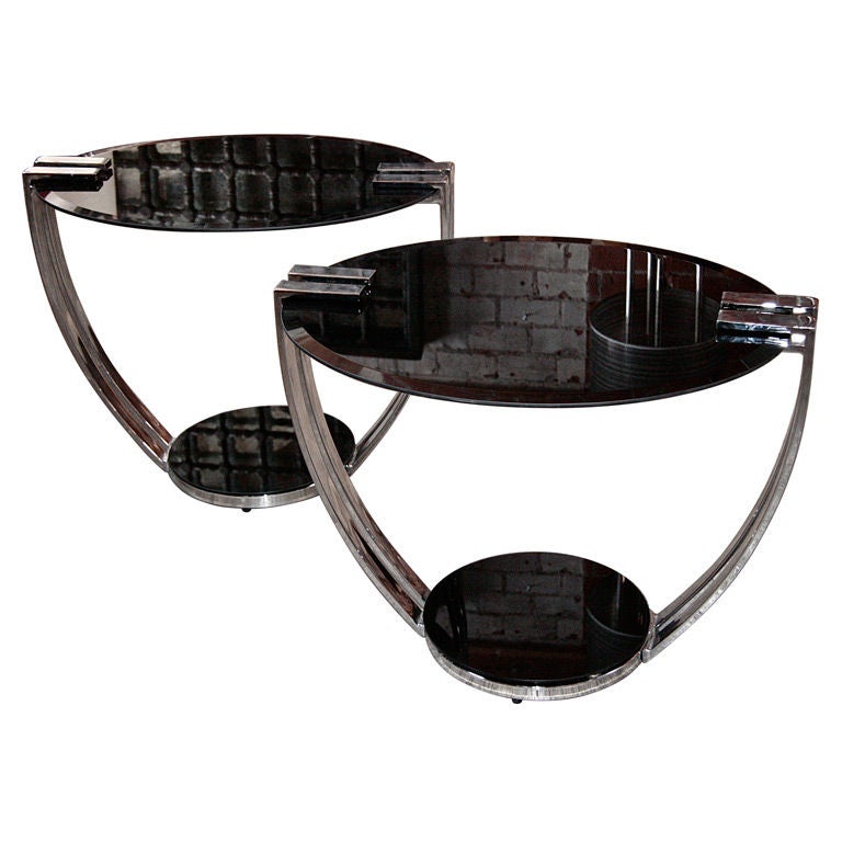 Italian 70s Steel/Opaline Glass End Tables at 1stdibs