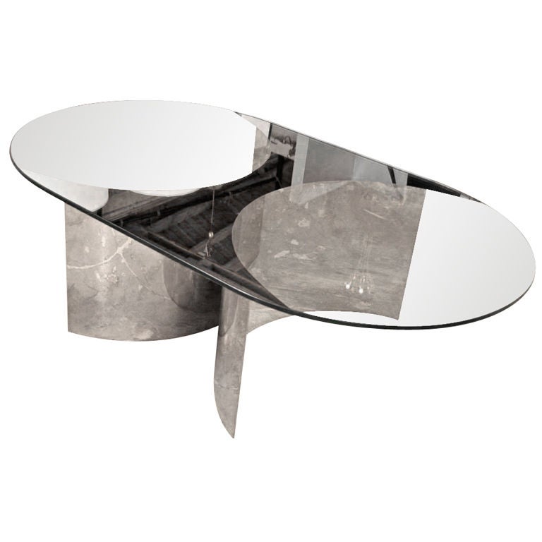 Italian Mirror and Steel Table For Sale