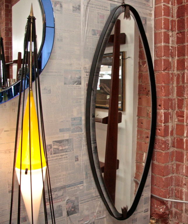 Italian Ma+39's Oversized Iron, Brass Oval Mirror For Sale