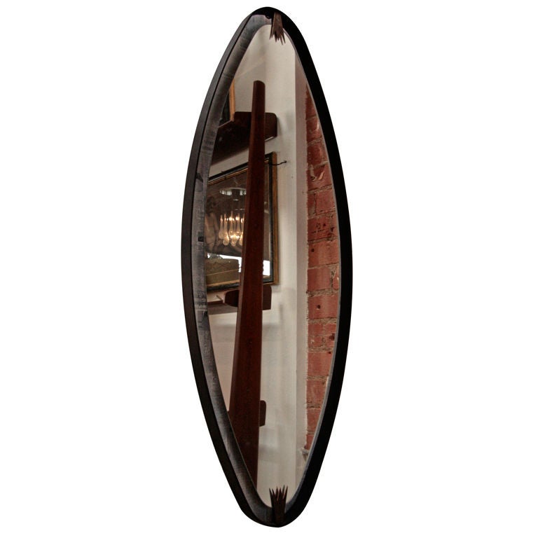 Ma+39's Oversized Iron, Brass Oval Mirror For Sale