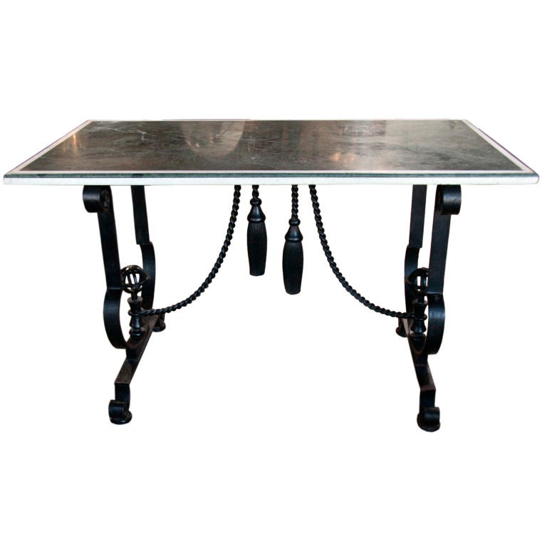French Iron 1940s Marble-Top Table Attributed to Gilbert Poillerat