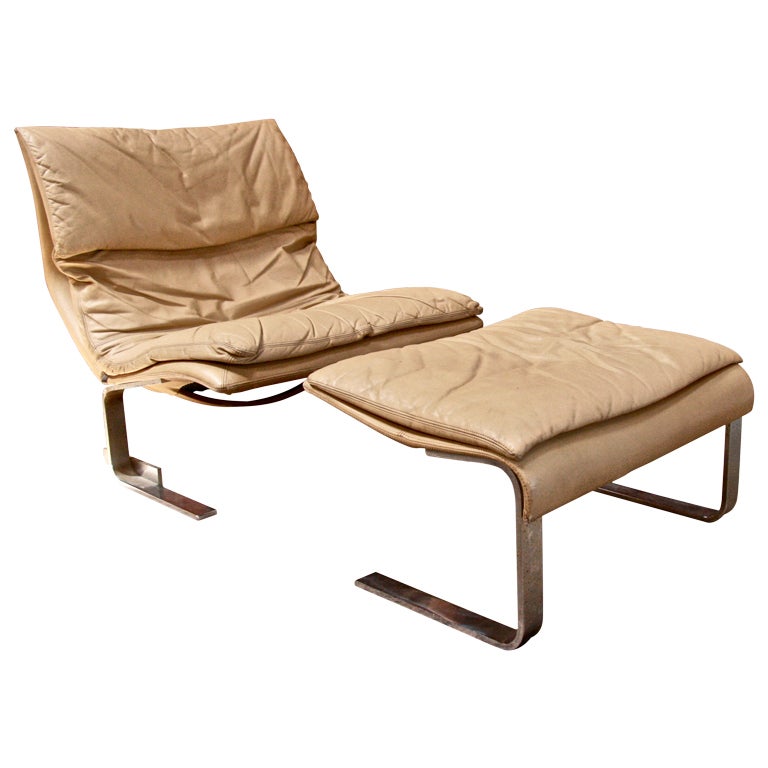 70's Leather Easy Chair By Fratelli Saporiti w/ottoman at 1stDibs